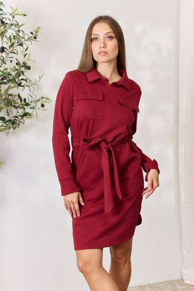 Culture Code Tie Front Half Zip Long Sleeve Shirt Dress