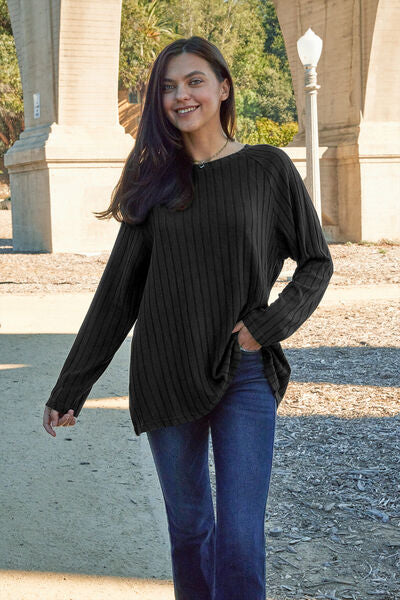 Long Sleeve, Slightly Stretchy Knit Top - Perfect Over Leggings