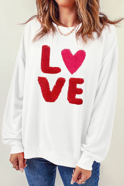 LOVE Round Neck Dropped Shoulder Sweatshirt