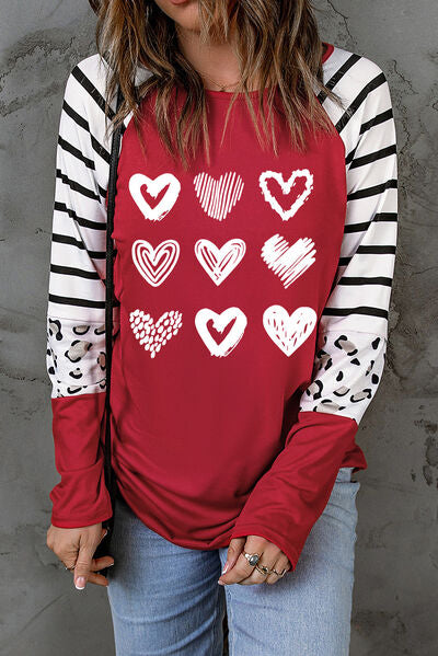 Heart Striped Raglan Sleeve T-Shirt