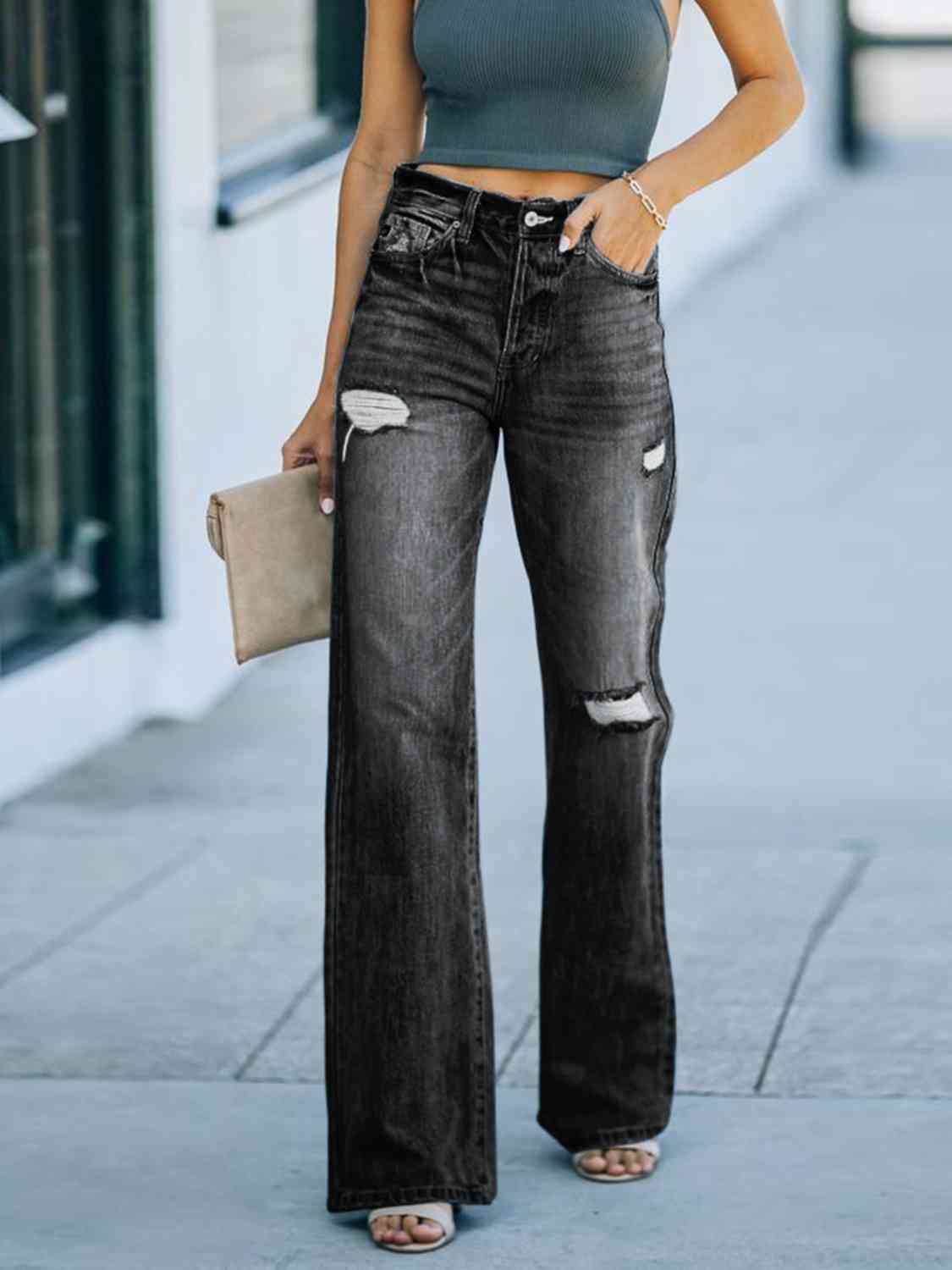 Vintage Inspired Distressed Straight Leg Jean