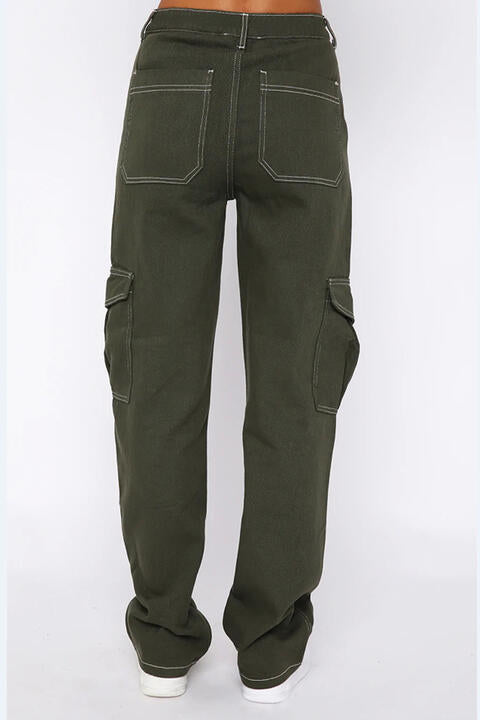 High Waist Jeans with Utility Pockets - Available in Black and Army Green