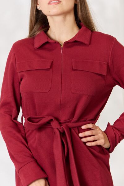 Culture Code Tie Front Half Zip Long Sleeve Shirt Dress