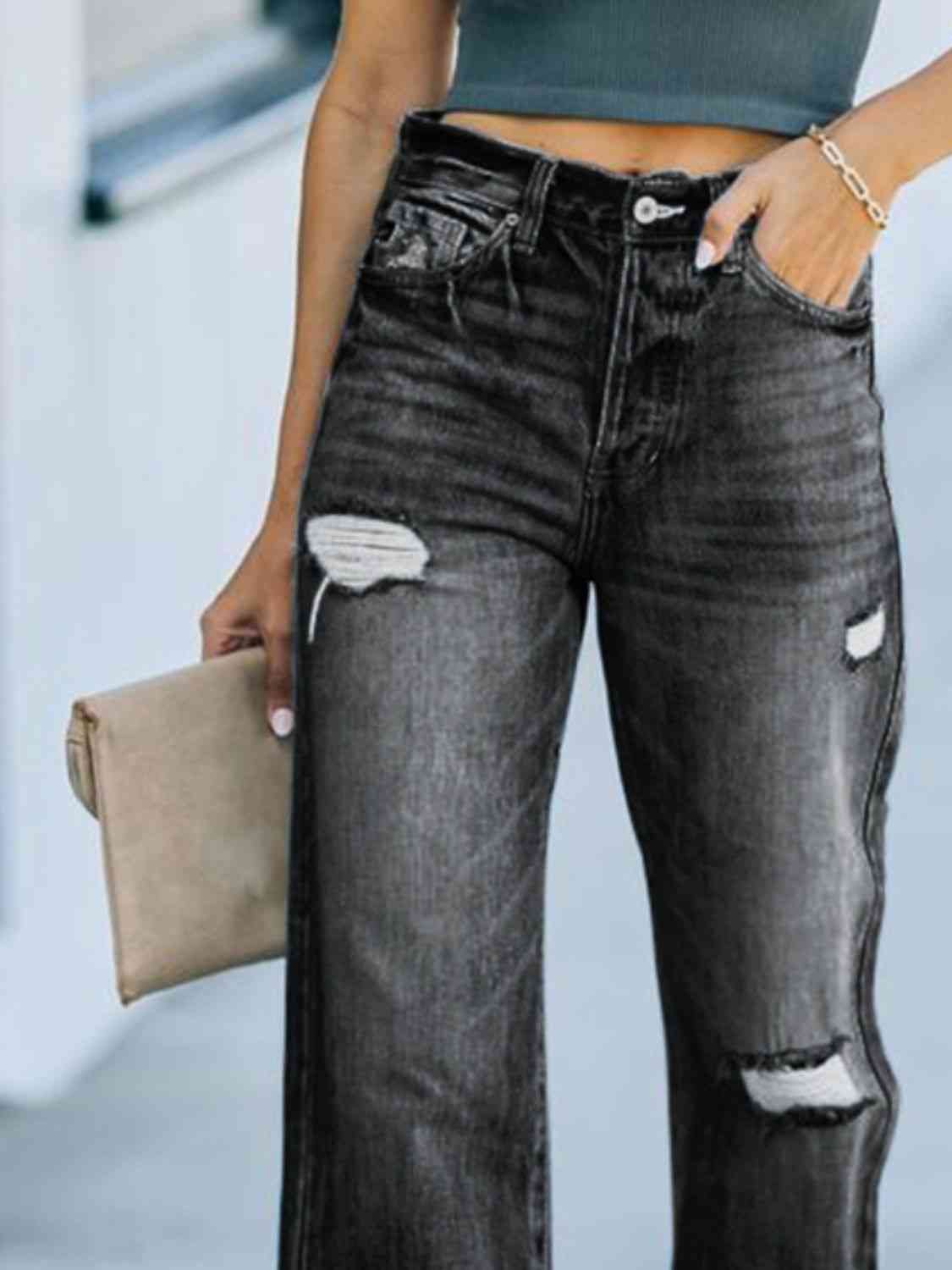 Vintage Inspired Distressed Straight Leg Jean