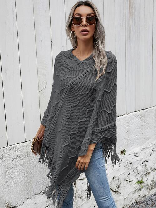 Texture Fringe Hem Poncho