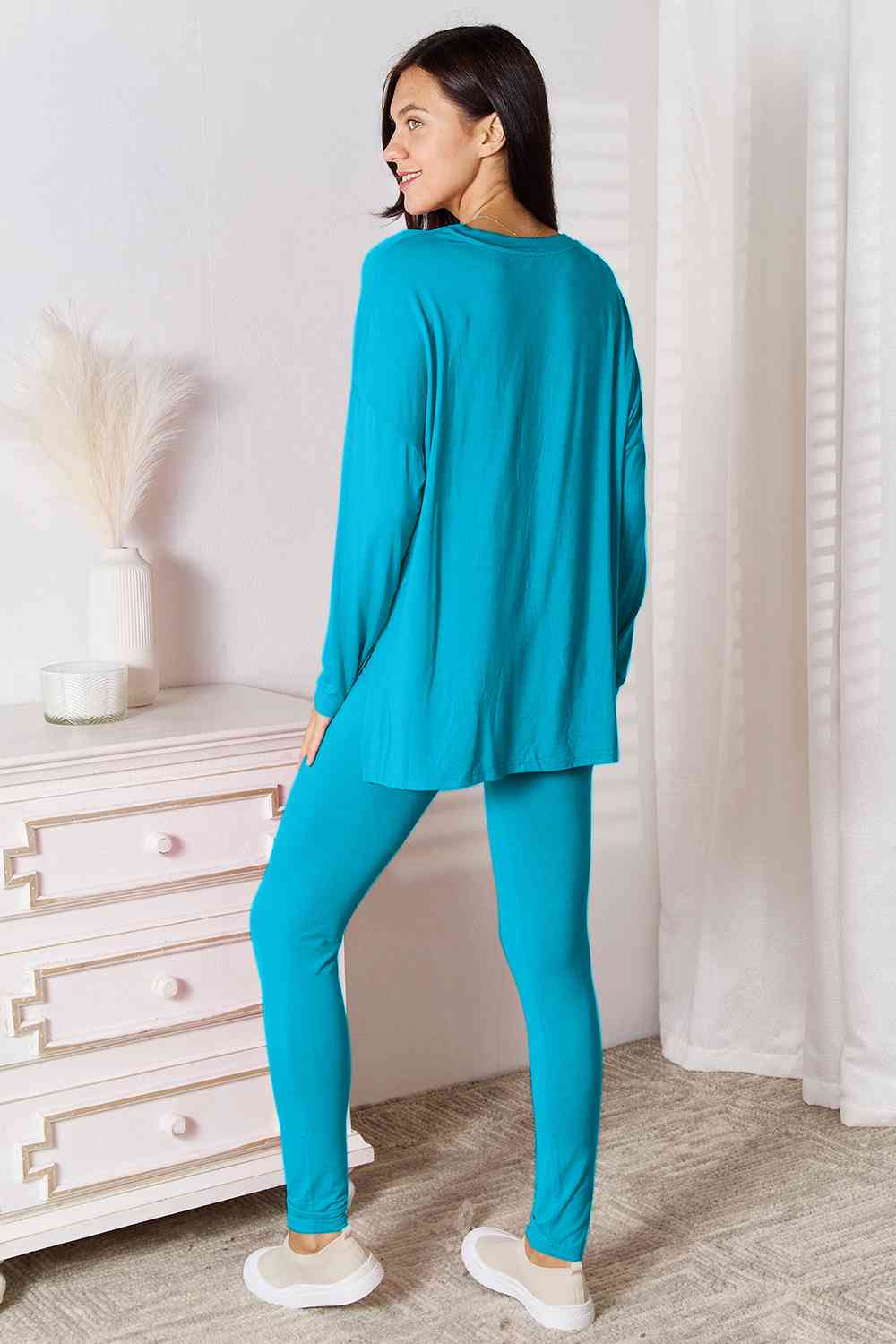 V-Neck Soft Rayon Long Sleeve Top and Pants Lounge Set